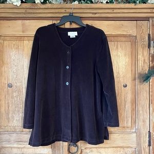 J Jill Chocolate Brown velour Jacket Size L EUC